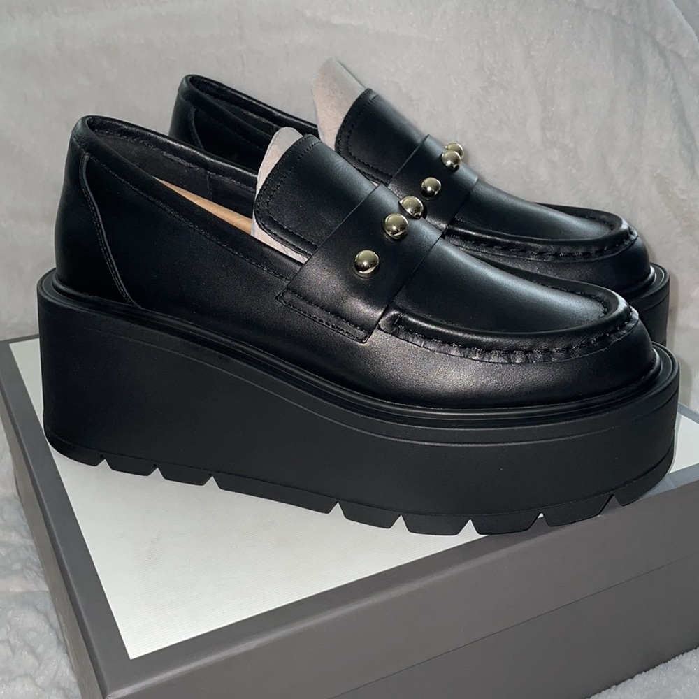 NWT J/SLIDES VICKY Black Leather Platform - Picture 11 of 16